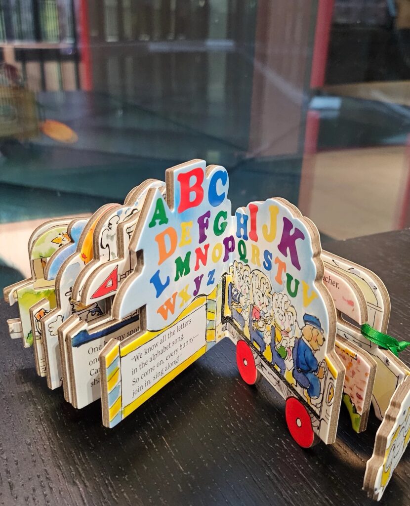 ABC Building Blocks Interactive Board Book Hardcover thick custom-shaped alphabet book with colorful building blocks